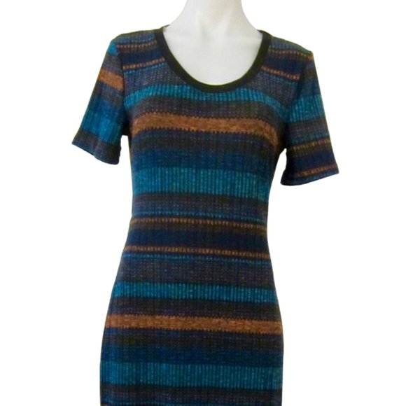 LUSH stripe ribbed knit dress L back cut out midi jersey - Picture 5 of 16